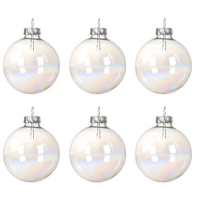 6 Weihnachtskugeln Glas 8cm glänzend Christbaumkugeln Transparent Irisierend - Bild 1 von 3
