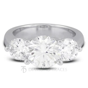 3.32ct D-SI2 Round Natural Certified Diamonds 950 Plat. Classic Three Stone Ring - Picture 1 of 7