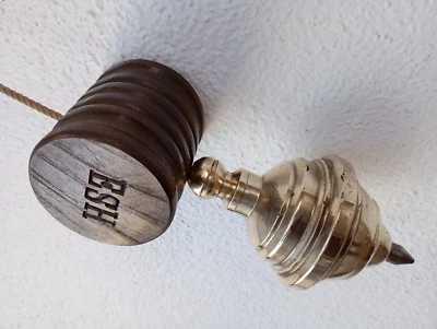 Huge Plumb Bob Mason Solid Brass Vintage Vertical Level Wood Block Marked "ESH" - Image 1 of 4