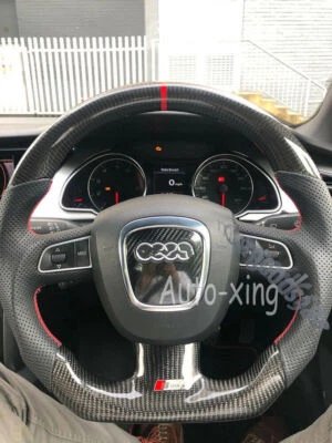 For Audi A4 A5 S4 S5 S6 S8 B7 B8 A6 Real Carbon Fiber Steering Wheel 2008-2014 - Image 1 of 4