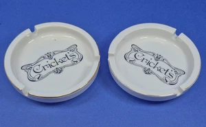 (2) Vintage Cricket's Boston Marketplace White Porcelain w/ Gold Ashtrays - Picture 1 of 10
