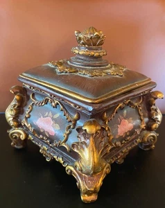 De Colección Rococó Renacimiento Baratija Joyero Flor Rosa Oro Ornado Cuadrado Tapa Urna - Imagen 1 de 17