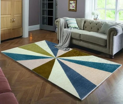 Hand Tufted Geometric Burst Area Rug, Modern Multi Color Star Pattern Carpet - Image 1 of 4