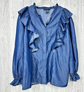 Neu mit Etikett Ashley Stewart blau Chambray Rüschen vorne Knopfleiste Western Größe 20 - Bild 1 von 8