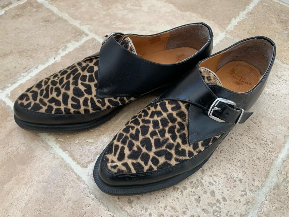 Dr Martens Hawley Monk Strap Pointed Toe Faux Animal Print Creepers, UK 11 - Image 1 of 4