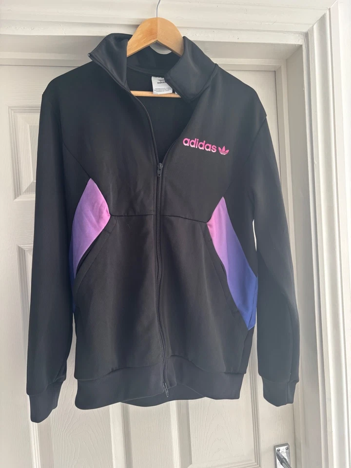 Men's Black Jacket Full Zip Adidas Cotton Blend Medium Long Sleeves Preowned - Image 1 of 4