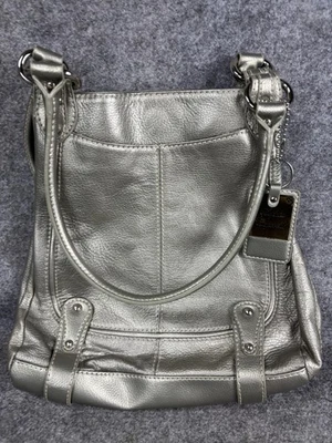 Bolso de Hombro Sophia Caporelli Mujer Cuero Plateado Hobo Bolso Forro Leopardo Foto 1 de 4