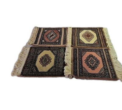 Lot Of 4 Hand-Knotted Pakistani Bokhara 12" Square Wool Table Cover Vanity, Etc - Image 1 of 4