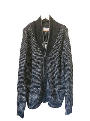 Neiman Marcus Rag & Bone Mens Sweater Tweed Black & Gray Button Down Size XL - Image 1 of 4