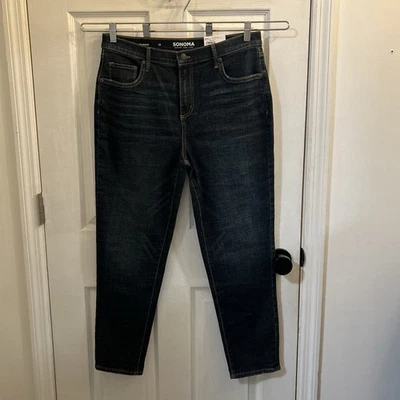 NWT SONOMA Boyfriend High Rise Jeans Women’s 12 Dark Wash Straight Leg Denim - Image 1 of 4