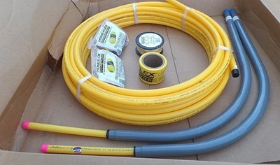 HOME-FLEX YELLOW UNDERGROUND 1/2" IPS KIT 100FT PIPE, 2XCOUPLERS, 2XMETER RISERS - Image 1 of 4