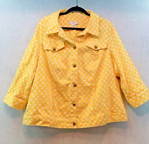 Chaqueta de algodón elástico con botones recortados a lunares blancos amarilla CJ BANKS, talla grande 1X - Imagen 1 de 8