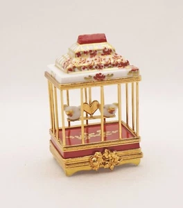 New French Limoges Trinket Box Gorgeous Valentines Bird Cage Aviary w Love Birds - Picture 1 of 7