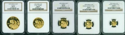 1999 LARGE DATE 5-COINS GOLD SET PANDA NGC MS69 CHINA 100Y 50Y 25Y 10Y 5Y ! - Image 1 of 3