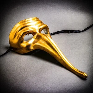 Gold Plague Doctor Halloween Venetian Zanni Long Nose Masquerade Ball Party Mask - Picture 1 of 4