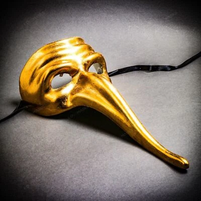 Gold Plague Doctor Halloween Venetian Zanni Long Nose Masquerade Ball Party Mask - Image 1 of 4