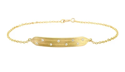 Brazalete artesanal acanalado estilo identificación oro 14k conjunto con diamantes, minimalista para ella Foto 1 de 4