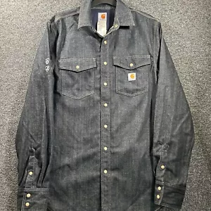 Carhartt Protective Denim Over Shirt Mens Large Tall Heavy Workwear Chore Raw - Picture 1 of 15