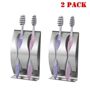 Stainless Steel Wall Mount Stand Toothbrush Dispenser 2 Toothpaste Holder Set - Picture 1 of 5