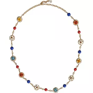DOLCE & GABBANA Necklace Gold Tone Brass Chain Floral Crystal Beaded RRP 2190usd - Picture 1 of 8