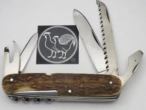 Vintage Pre-1980 HEN & ROOSTER Seven-Blade Sportsman’s Utility Knife - Nice Stag - Picture 1 of 19