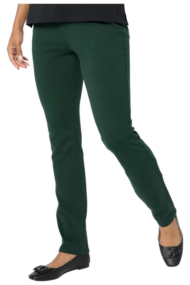 Quacker Factory Women's DreamJeannes Flat Waist SlimLeg Pants Fern - Image 1 of 1