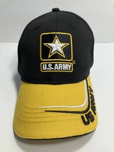 US Army Cap Hat Black Yellow  Star Twill Embroidered Military Adjustable - Picture 1 of 15
