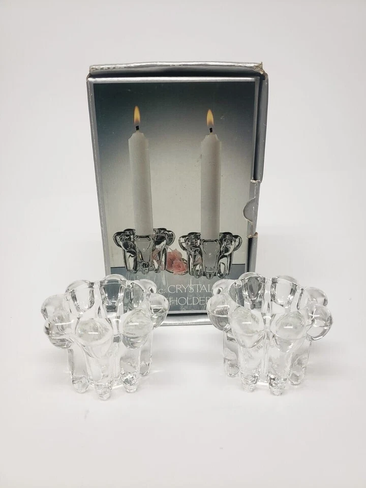 Crystal Candle Holders Set of 2 Clear Votive Tapered Pillar 0011 Alco Industries