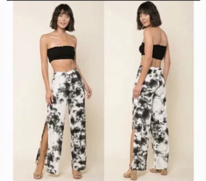 Neu ohne Etikett Raga Smoke & Love Freizeithose hoher Bund weites Bein Seitenschlitz Schlitz Überwurf  - Bild 1 von 4