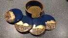 Handmade Resin 4 Round Coasters Set with Holder.. Navy Blue and Gold