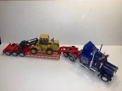 PETERBILT 379 w/lowboyTrailer Red Blue w/ Caterpillar loader Cat 1:25  - Image 1 of 4