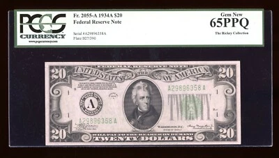 DBR 1934A $20 FRN Boston Gem Fr. 2055-A PCGS 65 PPQ Serial A29896358A - Image 1 of 2
