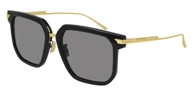 Bottega Veneta BV1083SA-001 Ladies' Sunglasses with Black Frame, Gold Temples and Gray Lens