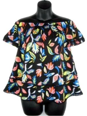Blusa Top Max Jeans Para Mujer Floral Hombro Descubierto Etna Línea A Mediana Negra Multi Foto 1 de 4