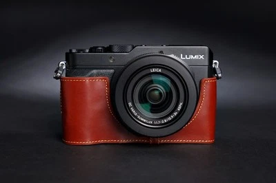 Custodia mezza fotocamera in vera pelle fatta a mano per Panasonic LX100 - Immagine 1 di 4