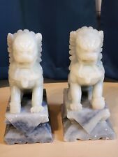 VINTAGE HEAVY Chinese handcarved Soapstone? Marble? FOO DOG Statues/bookends 