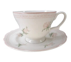 Jessica McClintock Cup & Saucer Sets Stephanie Westbury Court Pink Green Roses - Picture 1 of 5