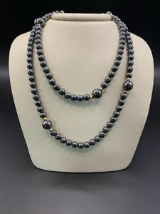 Genuine Hematite and 14k yellow gold beaded Necklace 34 inches long - Picture 1 of 4