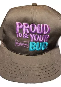 Vtg Budweiser Cap Proud To Be Your Bud Black Purple Teal Snapback Hat One Size - Picture 1 of 8