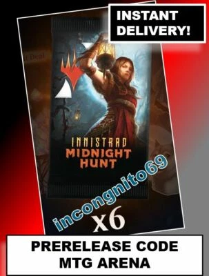 MAGIC MTG ARENA CODE CARD PRERELEASE 6 BOOSTER PACKS INNISTRAD MIDNIGHT HUNT MID - Image 1 of 4