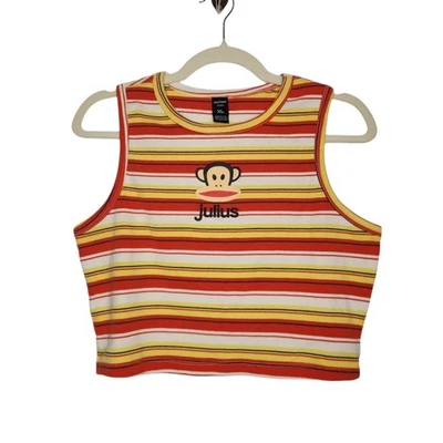 y2k Paul Frank Julius обезьяна полоски Майка укороченный искусства 90-х вид XL - Изображение 1 из 4