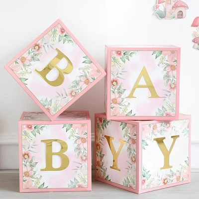 Decoraciones Florales Baby Shower Rosa Bebé Globo Bloques Cajas con Letras para Foto 1 de 4
