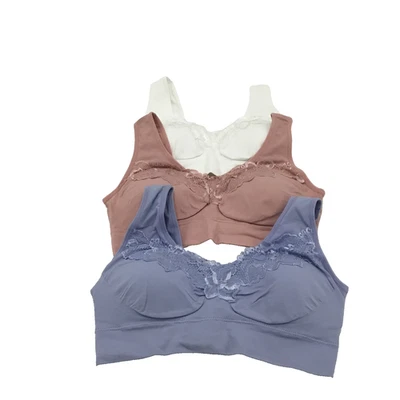 Paquete de 3 sujetadores sin costuras Rhonda Shear, blanco/rubor/azul polvoriento, talla: XS Foto 1 de 4