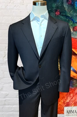 Traje de Lujo de Diseñador Armani Collezioni Para Hombres 46L 39x31 Marrón Negro Rayas Foto 1 de 4