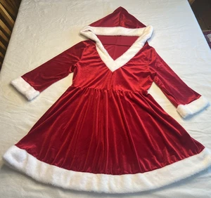 Abito donna RSLOVE rosso velluto maglia cappuccio pelliccia bianca manica lg Mrs. Santa, XL-jr - Foto 1 di 6
