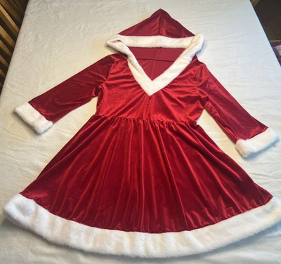Damas RSLOVE Rojo Terciopelo Tejido Capucha Piel Blanca Manga LG Sra. Santa Vestido, XL-jr Foto 1 de 4