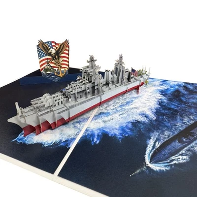 Tarjeta emergente 3D Navy Ship - Arte militar hecho a mano para, aniversario, Navidad,... Foto 1 de 4