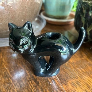 Vintage Midwest Taiwan Halloween schwarze Katze Kerzenhalter Keramik Deko selten - Bild 1 von 8