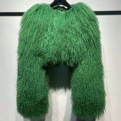 Womens Real Mongolian Lamb Sheep Coat Curly Long Fur Jacket Winter Warm Overcoat - Image 1 of 4