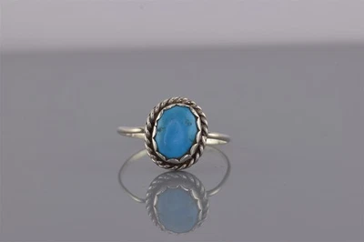 Sterling Silver Twisted Cable Oval Blue Turquoise Band Ring 925 Sz: 8 - Image 1 of 4